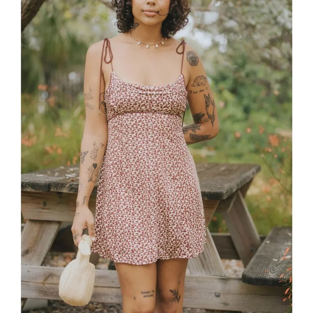 Free People Kai Mini Dress Print Tie Strap Low Back Sundress Summer Sun Backless - Picture 10 of 12